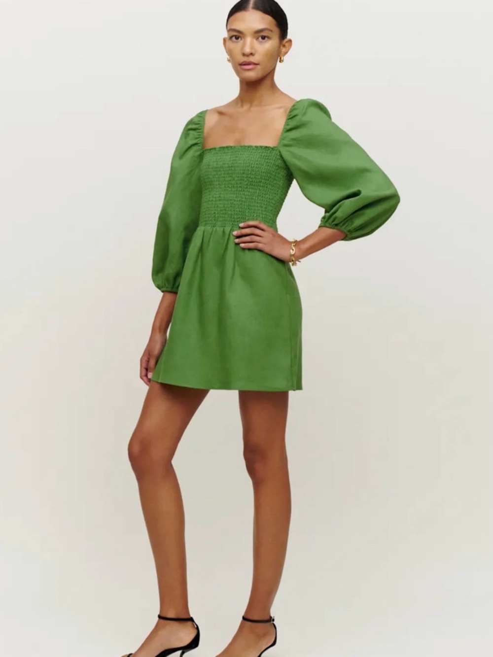 Reformation Greyson Linen Dress Kelly Green - Size L